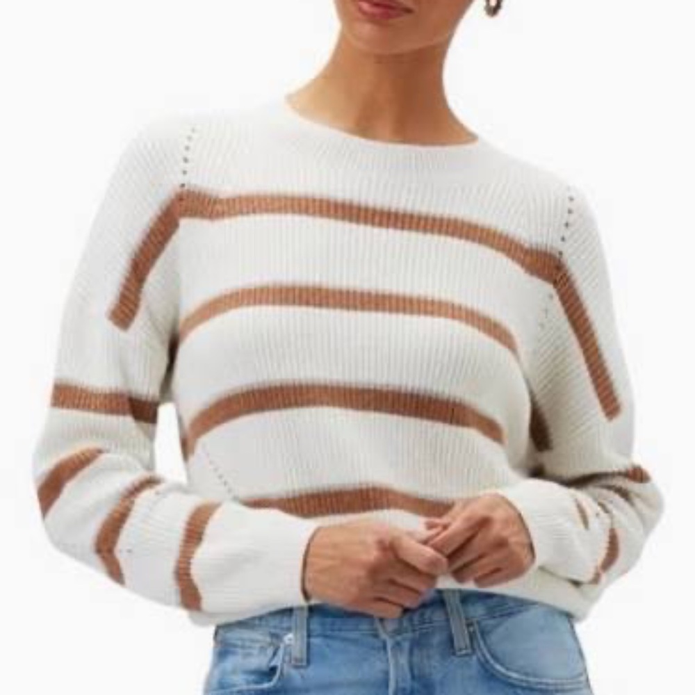 Amour Vert Emma Sweater Ivory Tan Gray Stripe NWT Medium